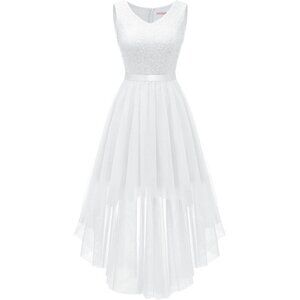 BeryLove Women Tulle Sequin White Chiffon Scoop Neck Sleeveless Cocktail Dresses